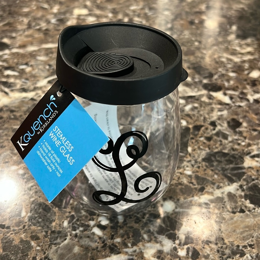 Initial stemless wine glass